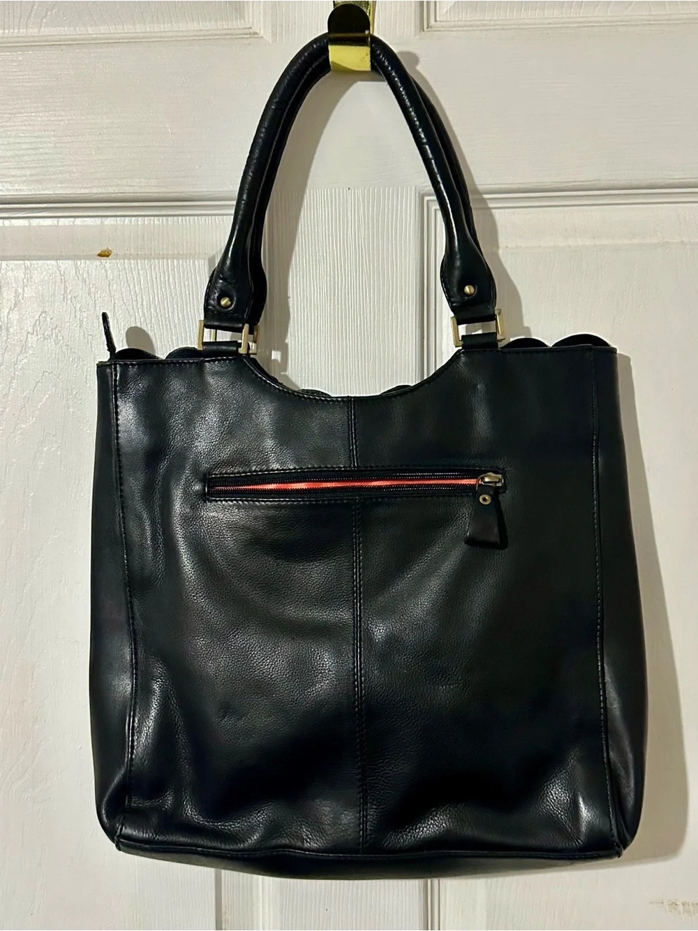 Michael Rome Black Ruffled Leather Tote - Picture 2 of 5